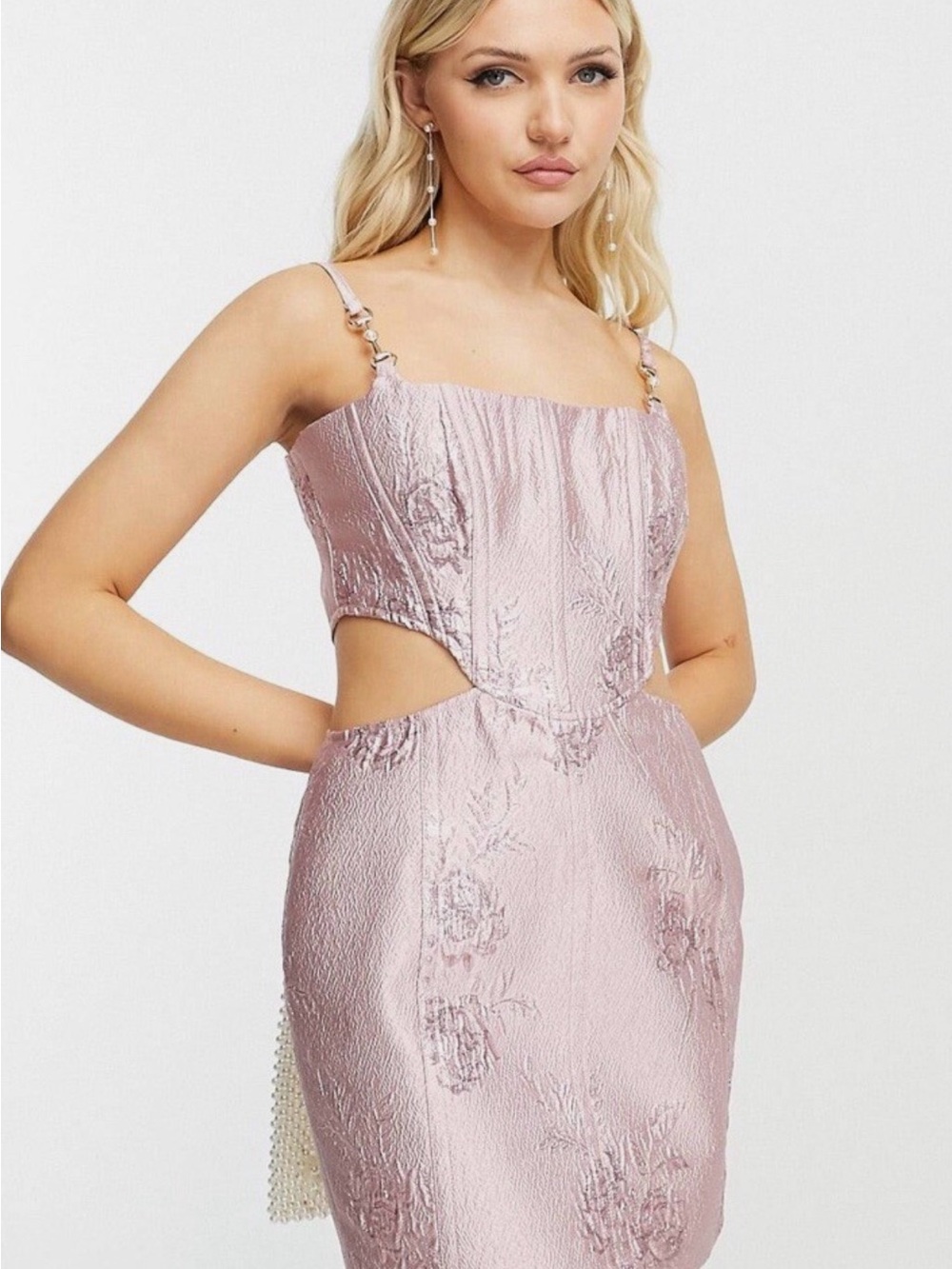 Miss Selfridge Pink Brocade Cutout Mini Dress